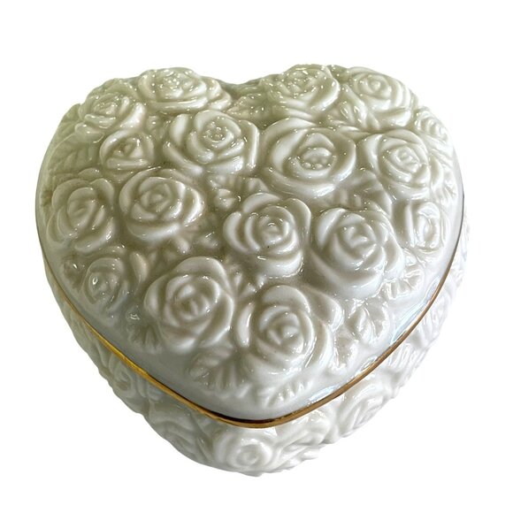 Lenox Rose Heart Trinket Porcelain Box W/ 24K Gold Trim - Picture 2 of 9